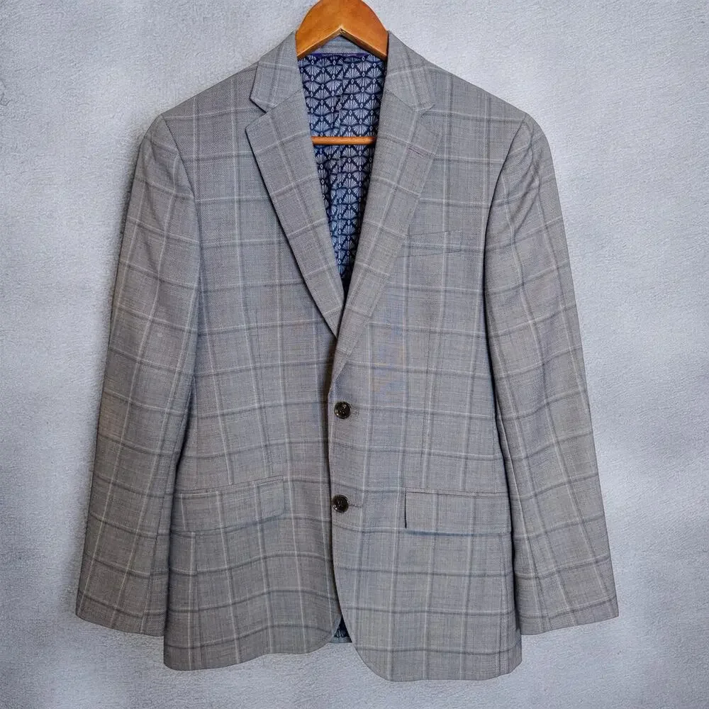 Ted Baker London Endurance Gray Windowpane Plaid Jay Wool Blazer 38S